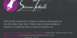 Şirin Tekeli Araştırma Ödülü 2020 Başvuruları Açıldı